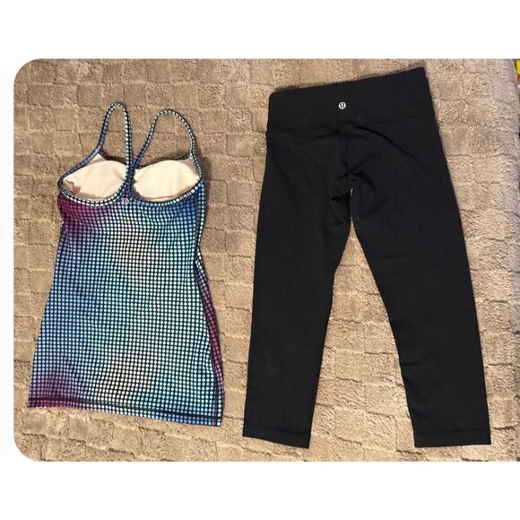 Lot of 2 Lululemon Power Y Tank Yoga Top Wunder Under Crop Leggings Yoga Black 4 - Picture 3 of 14